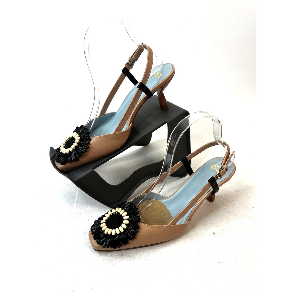 Frances Valentine Women's Liza Raffia Slingback‎ Pump Natural Nappa Size 7